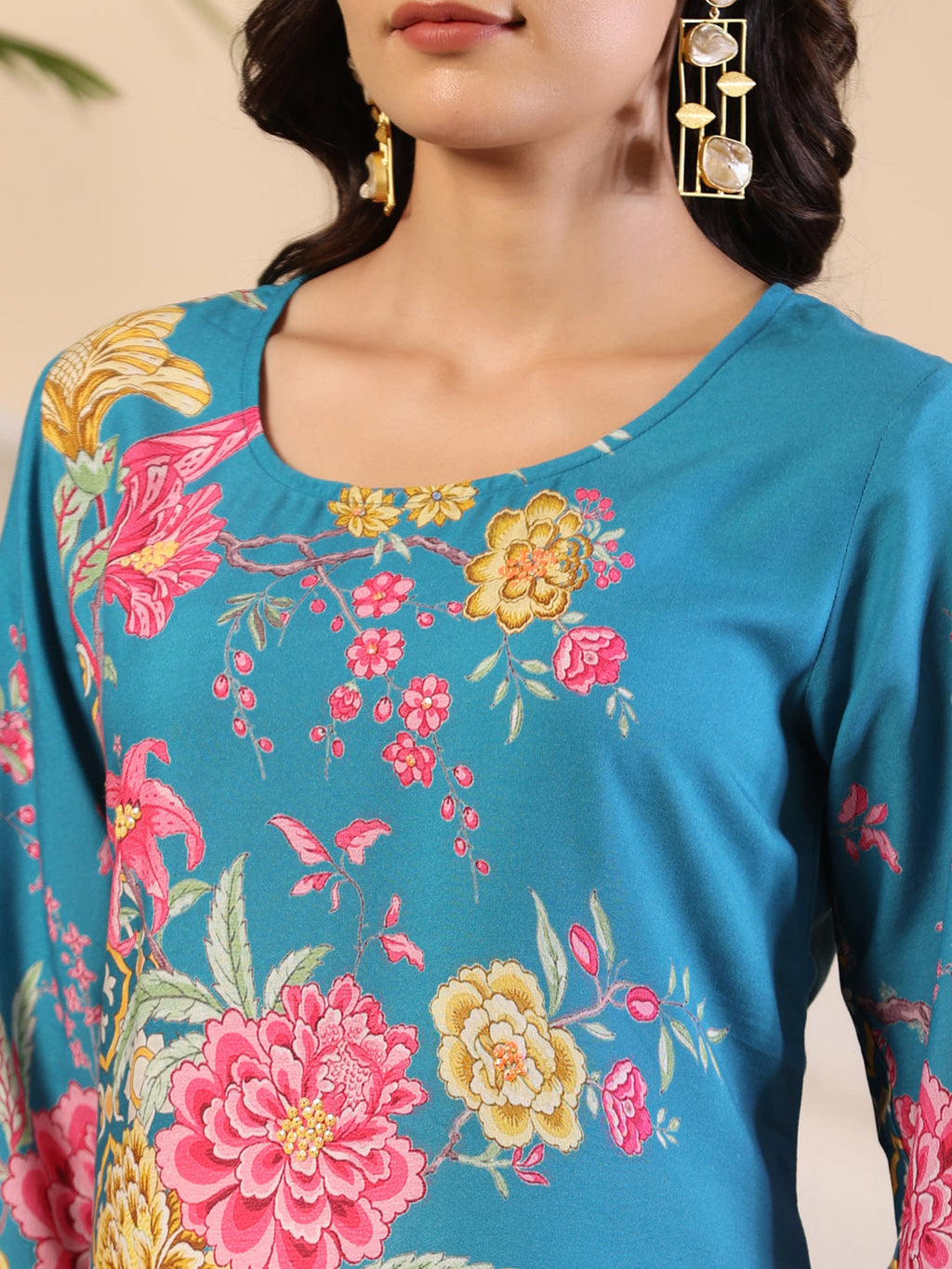 Juniper Women's Blue Rayon Floral Printed Straight Kurta | Grocsy
