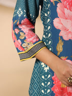 Juniper Women's Blue Rayon Floral Printed Straight Kurta | Grocsy