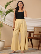 Juniper Beige Modal Rayon Women Partially Elasticated Bell Bottom Pants With Single Side Pocket | Grocsy