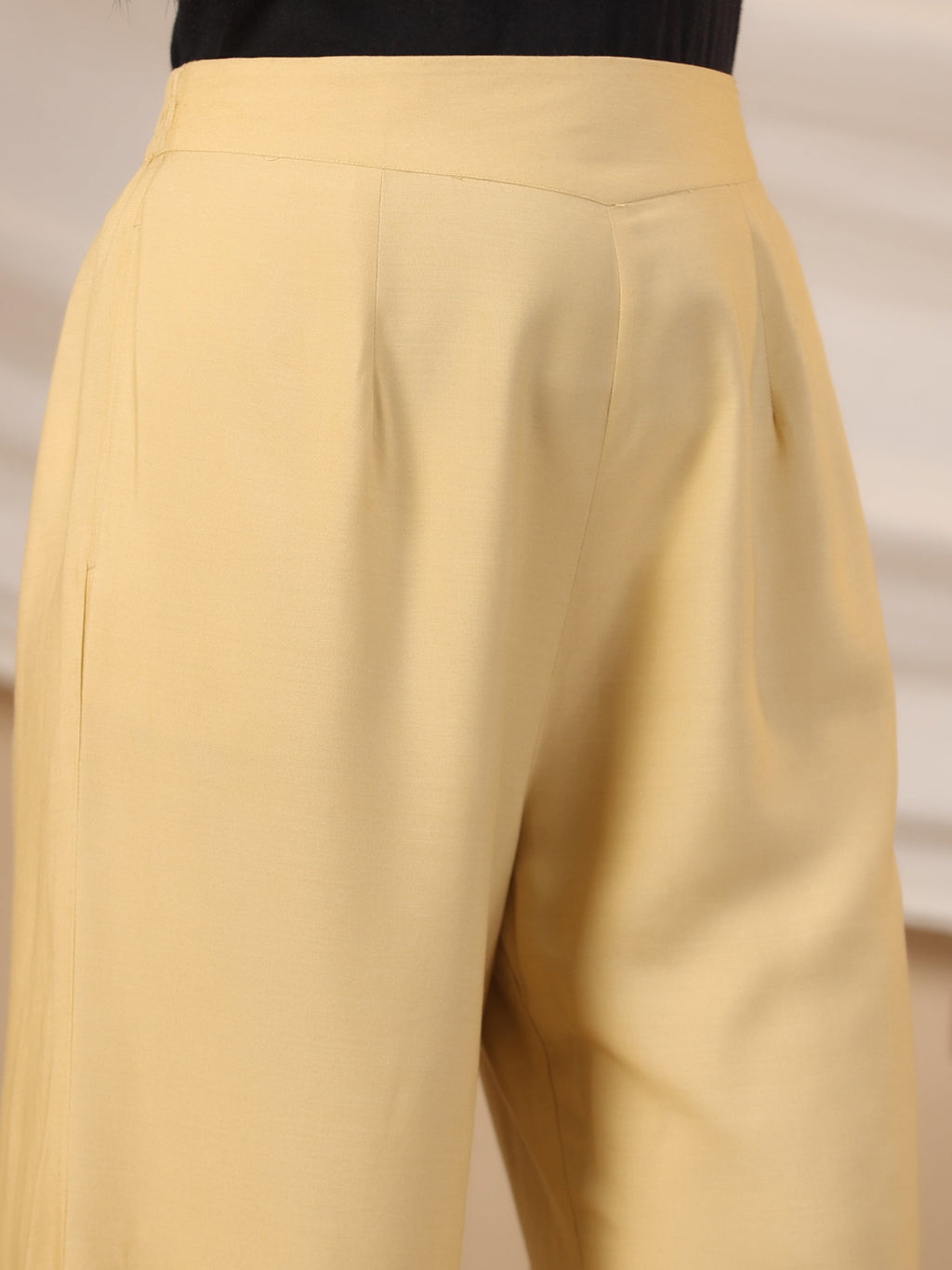 Juniper Beige Modal Rayon Women Partially Elasticated Bell Bottom Pants With Single Side Pocket | Grocsy