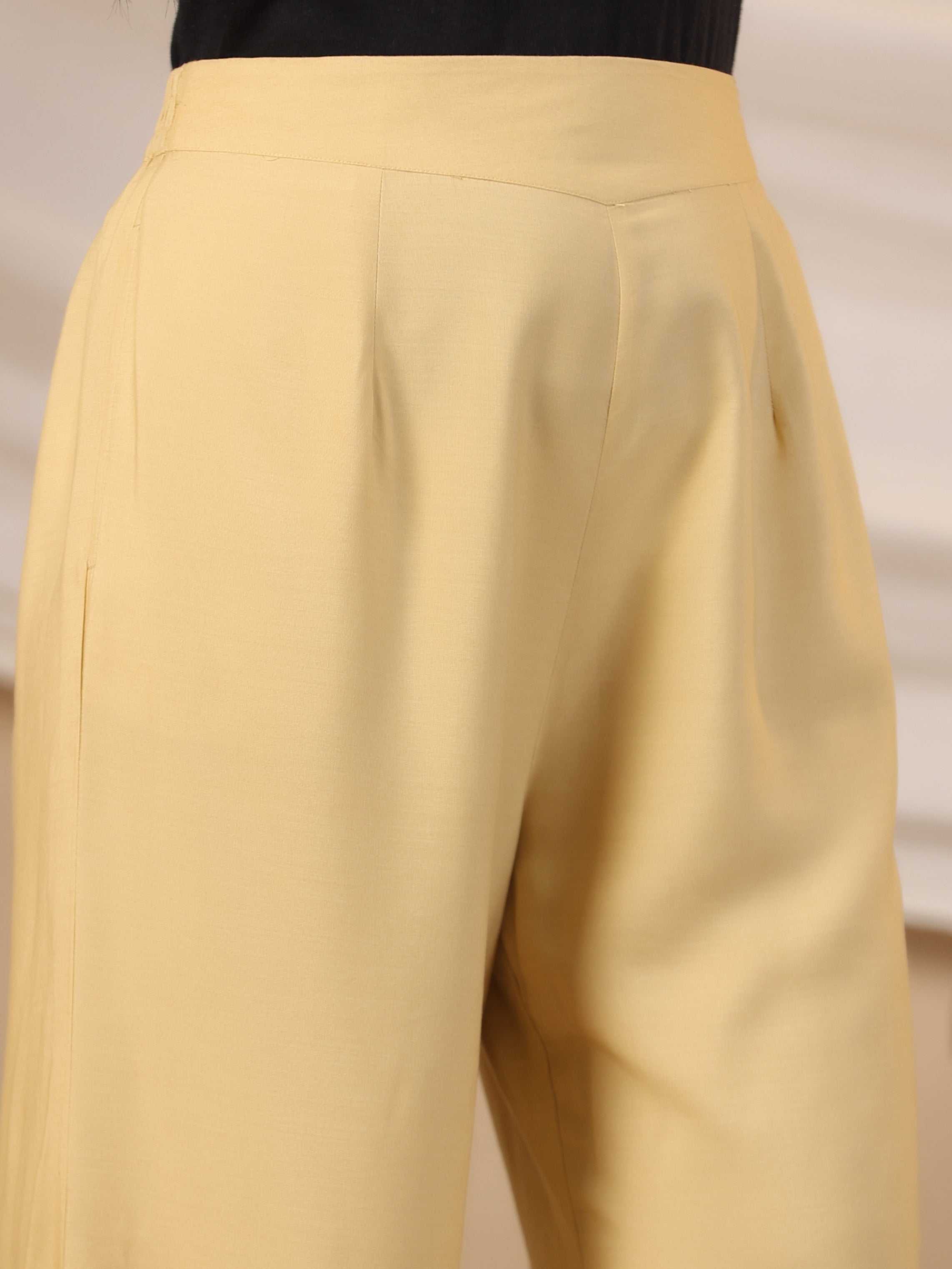 Juniper Beige Modal Rayon Women Partially Elasticated Bell Bottom Pants With Single Side Pocket | Grocsy