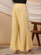 Juniper Beige Modal Rayon Women Partially Elasticated Bell Bottom Pants With Single Side Pocket | Grocsy