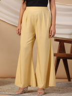 Juniper Beige Modal Rayon Women Partially Elasticated Bell Bottom Pants With Single Side Pocket | Grocsy
