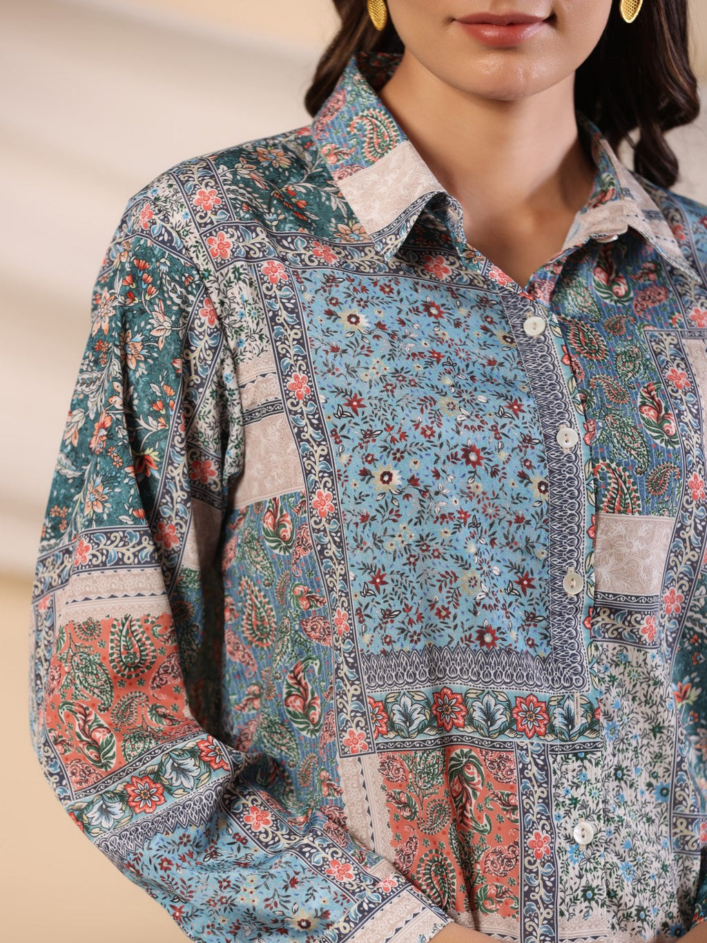Juniper The Ornamental Blooms Women Silk Floral Printed Blue Shirt With Pants Co-Ord Set | Grocsy
