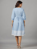 Juniper Women's Sky Blue Ethnic Motif Printed Pure Cotton Dress With Beads & Sequins Work | Grocsy