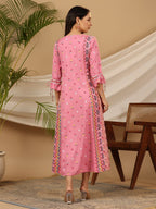 Juniper Women Pink Rayon Printed Flared Jacket Style Maxi Dress | Grocsy