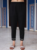 Juniper Black Solid Cotton Women Slim Fit Laced Pants With Single Side Pocket & Drawstring | Grocsy