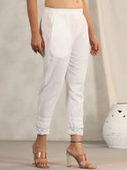 Juniper Women's Off White Soild Cotton Flex Pants With Lace Work | Grocsy