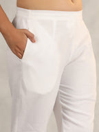 Juniper Women's Off White Soild Cotton Flex Pants With Lace Work | Grocsy