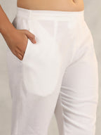 Juniper Women's White Soild Cotton Flex Pants With Lace Work | Grocsy