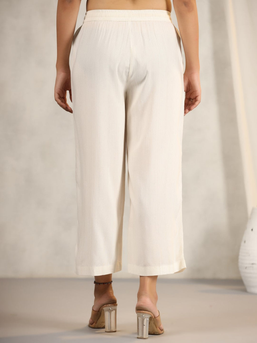 Juniper Women's Ivory Stripped Modal Rayon Women Pants With Single Side Pockets & Drawstring | Grocsy
