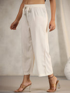 Juniper Women's Ivory Stripped Modal Rayon Women Pants With Single Side Pockets & Drawstring | Grocsy