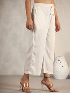 Juniper Women's Ivory Stripped Modal Rayon Women Pants With Single Side Pockets & Drawstring | Grocsy