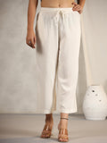 Juniper Women's Ivory Stripped Modal Rayon Women Pants With Single Side Pockets & Drawstring | Grocsy