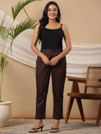 Juniper Brown Solid Lycra Women Drawstring Pants With Single Side Pocket | Grocsy