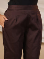 Juniper Brown Solid Lycra Women Drawstring Pants With Single Side Pocket | Grocsy