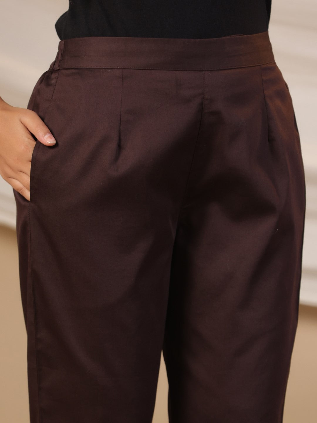 Juniper Brown Solid Lycra Women Drawstring Pants With Single Side Pocket | Grocsy
