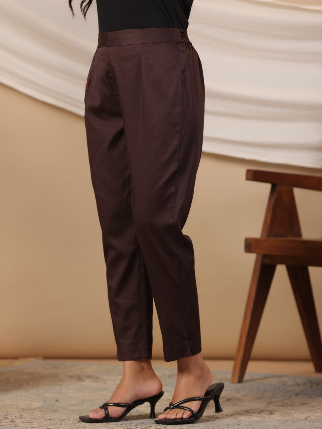 Juniper Brown Solid Lycra Women Drawstring Pants With Single Side Pocket | Grocsy