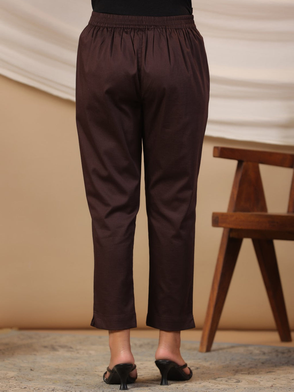 Juniper Brown Solid Lycra Women Drawstring Pants With Single Side Pocket | Grocsy