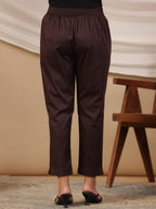 Juniper Brown Solid Lycra Women Drawstring Pants With Single Side Pocket | Grocsy