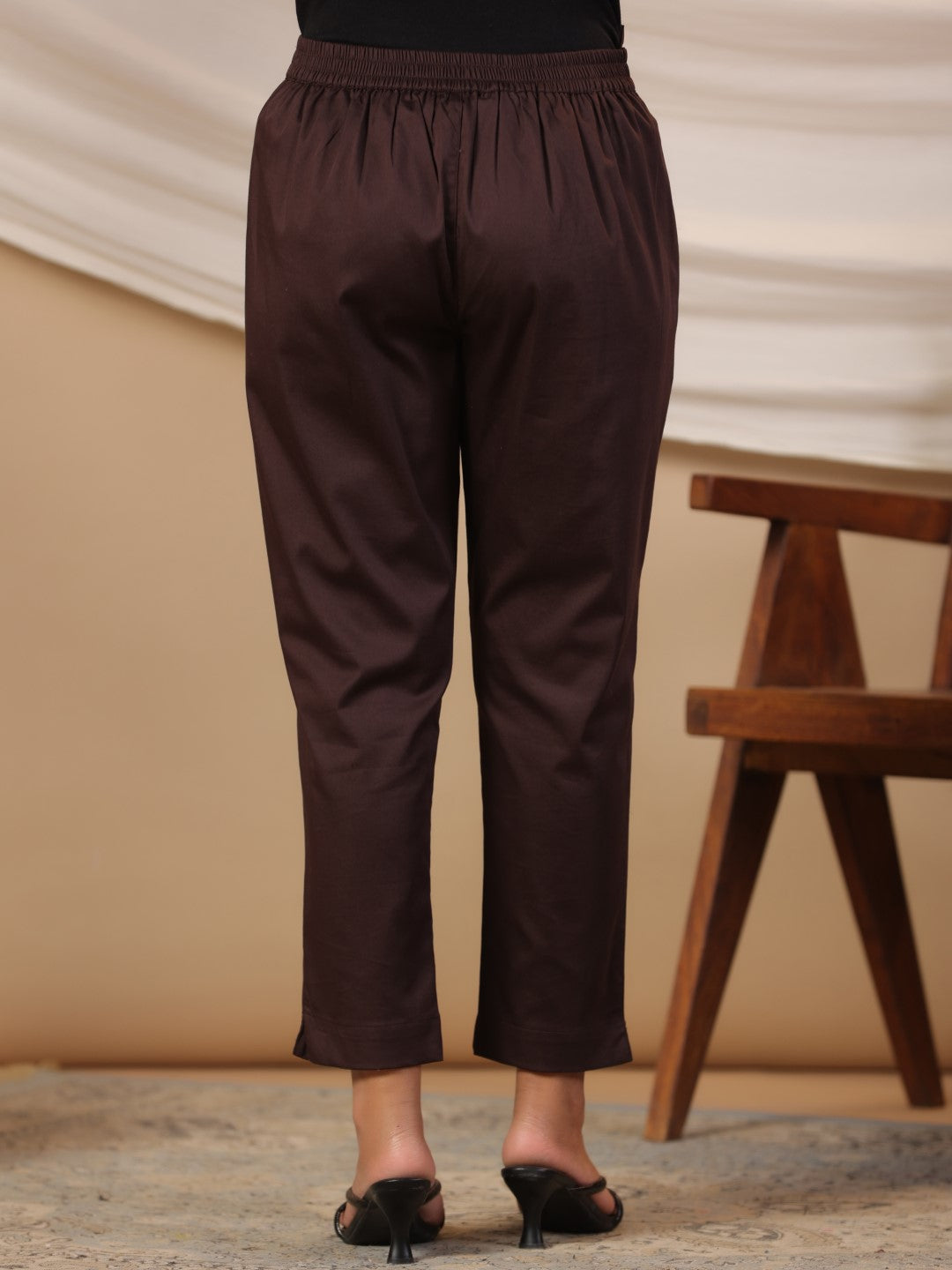Juniper Brown Solid Lycra Women Drawstring Pants With Single Side Pocket | Grocsy