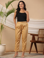 Juniper Gold Solid Lycra Women Drawstring Pants With Single Side Pocket | Grocsy