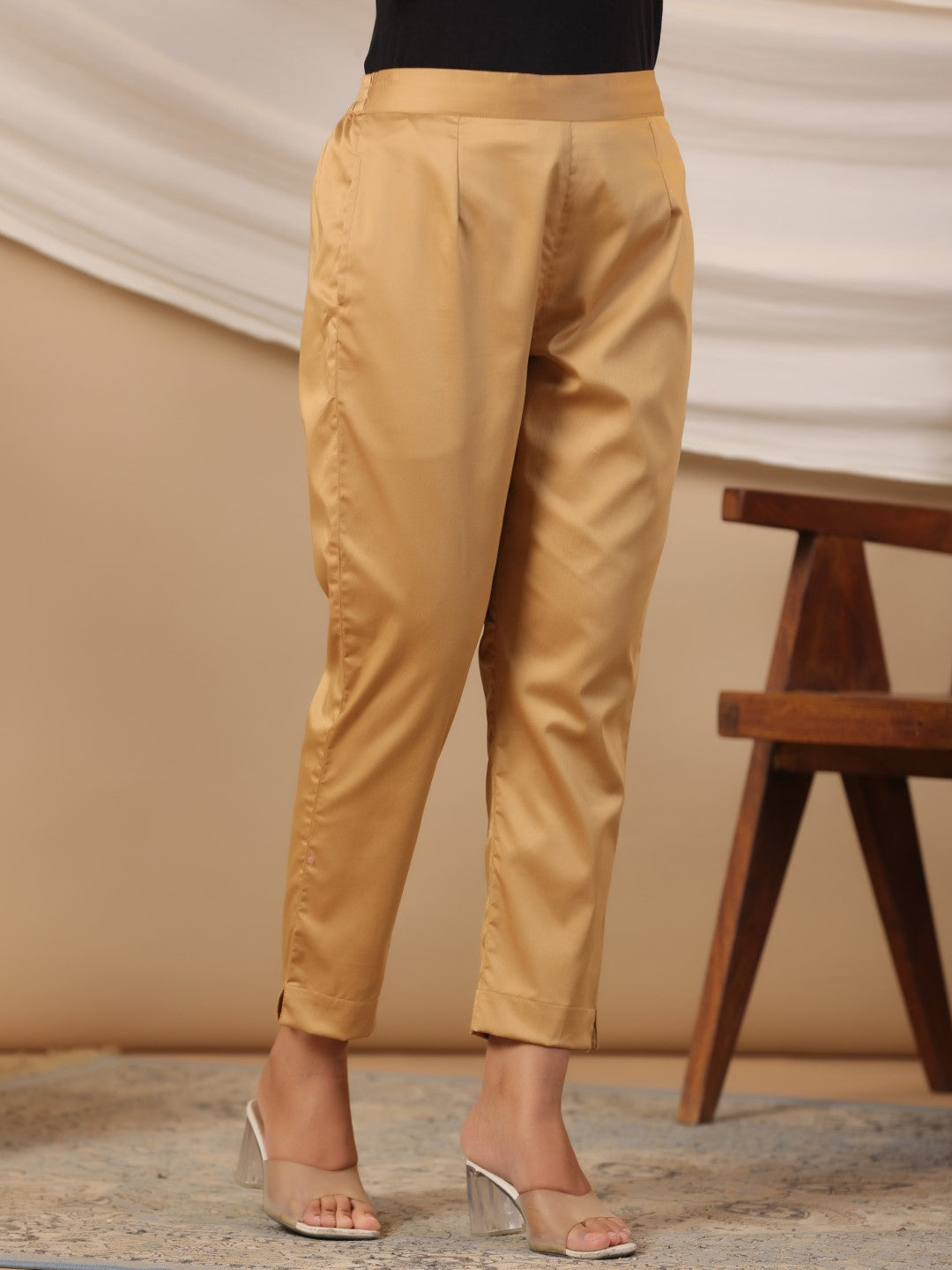 Juniper Gold Solid Lycra Women Drawstring Pants With Single Side Pocket | Grocsy