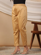 Juniper Gold Solid Lycra Women Drawstring Pants With Single Side Pocket | Grocsy