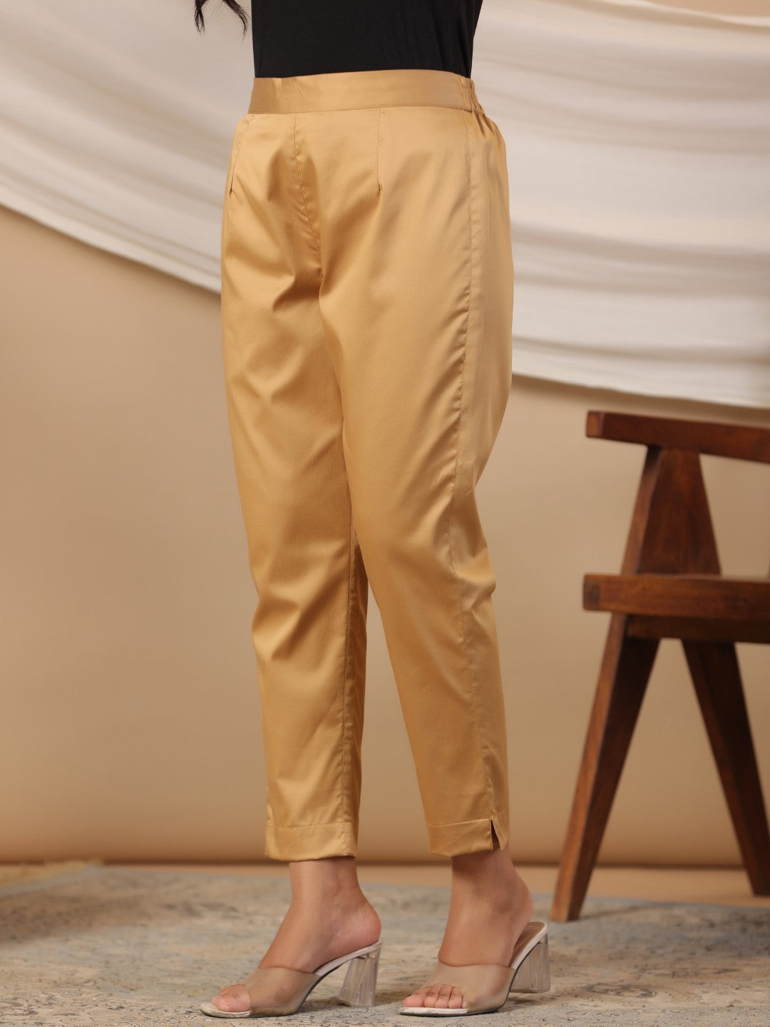 Juniper Gold Solid Lycra Women Drawstring Pants With Single Side Pocket | Grocsy