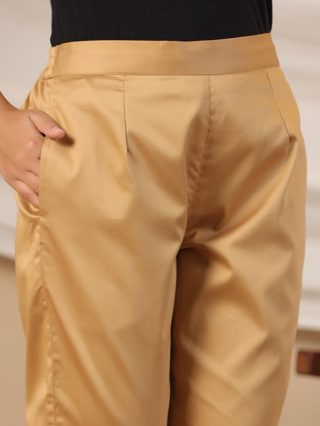 Juniper Gold Solid Lycra Women Drawstring Pants With Single Side Pocket | Grocsy