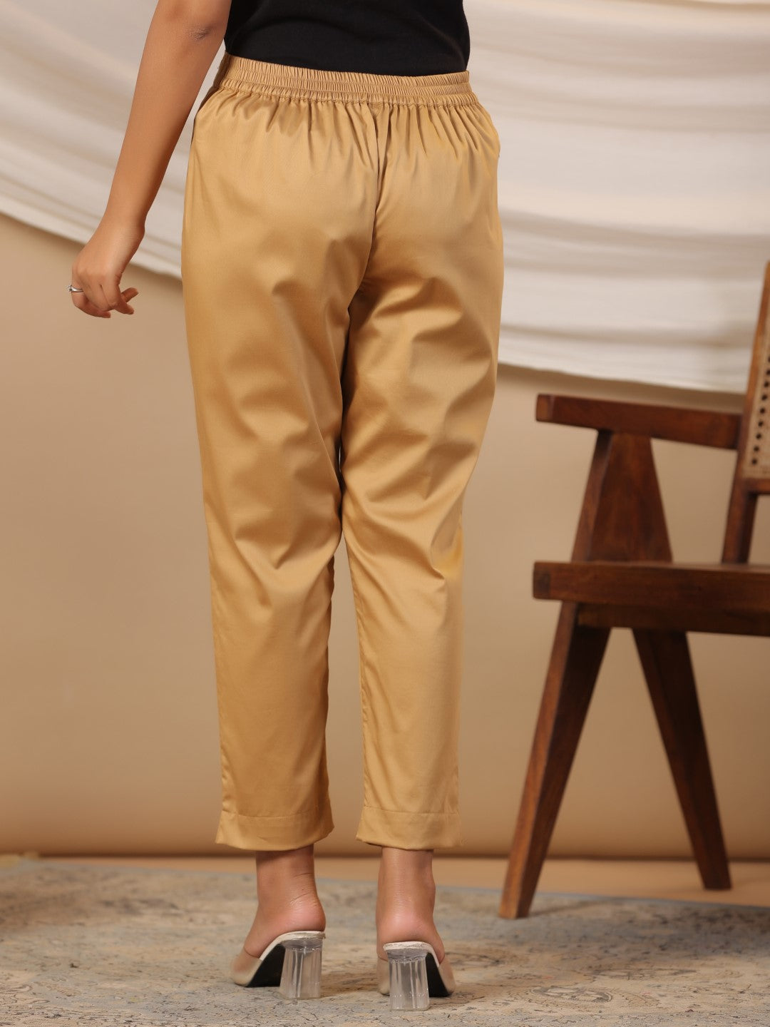 Juniper Gold Solid Lycra Women Drawstring Pants With Single Side Pocket | Grocsy