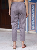 Juniper Grey Solid Lycra Women Drawstring Pants With Single Side Pocket | Grocsy