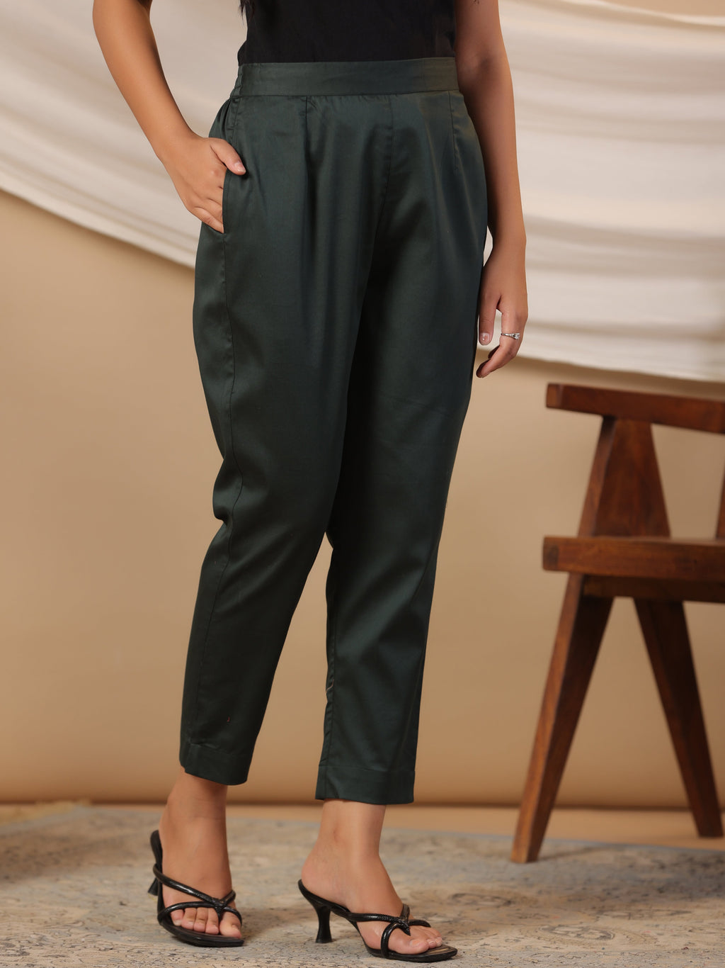 Juniper Jade Green Solid Lycra Women Drawstring Pants With Single Side Pocket | Grocsy