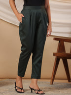 Juniper Jade Green Solid Lycra Women Drawstring Pants With Single Side Pocket | Grocsy