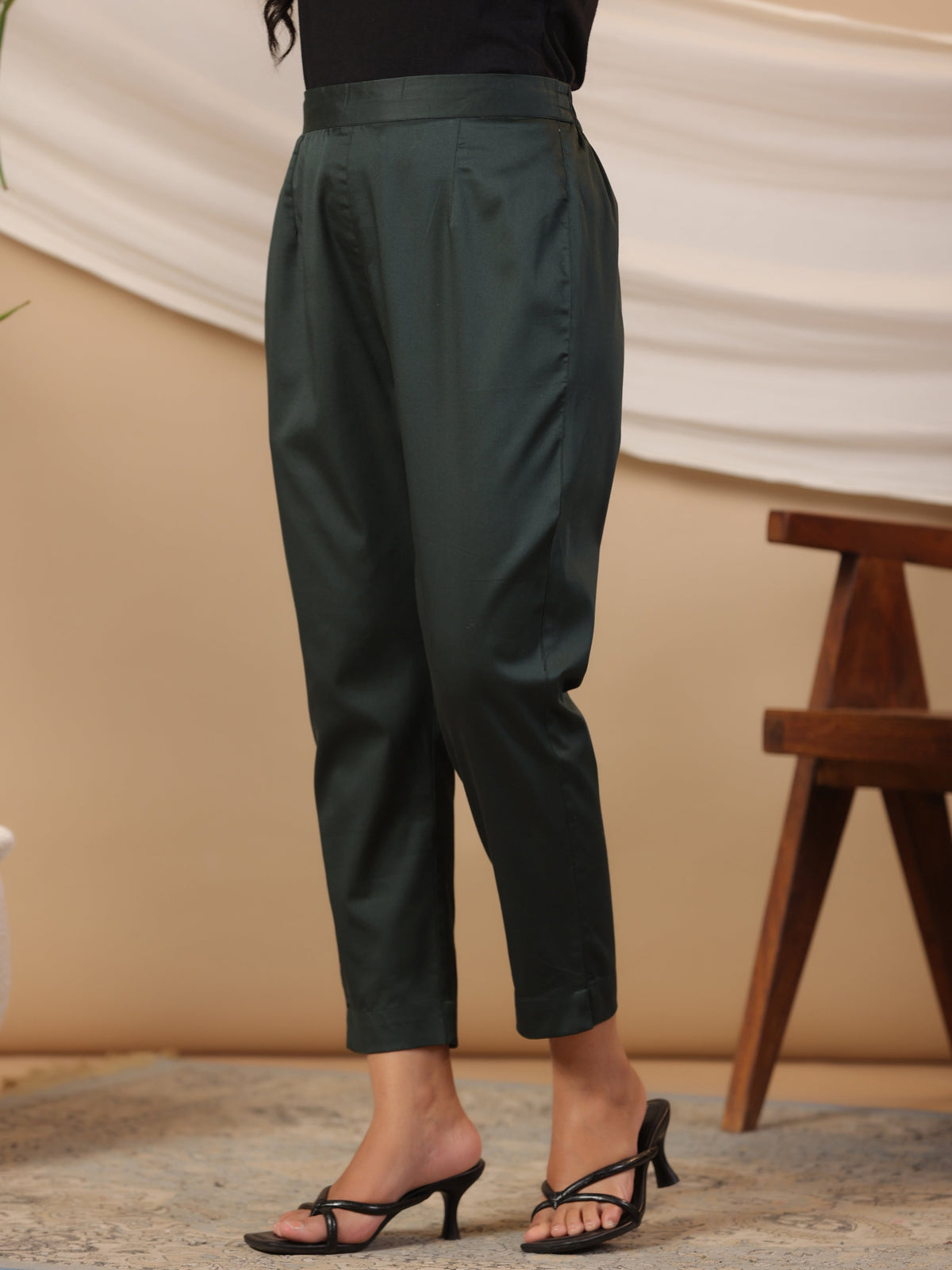 Juniper Jade Green Solid Lycra Women Drawstring Pants With Single Side Pocket | Grocsy