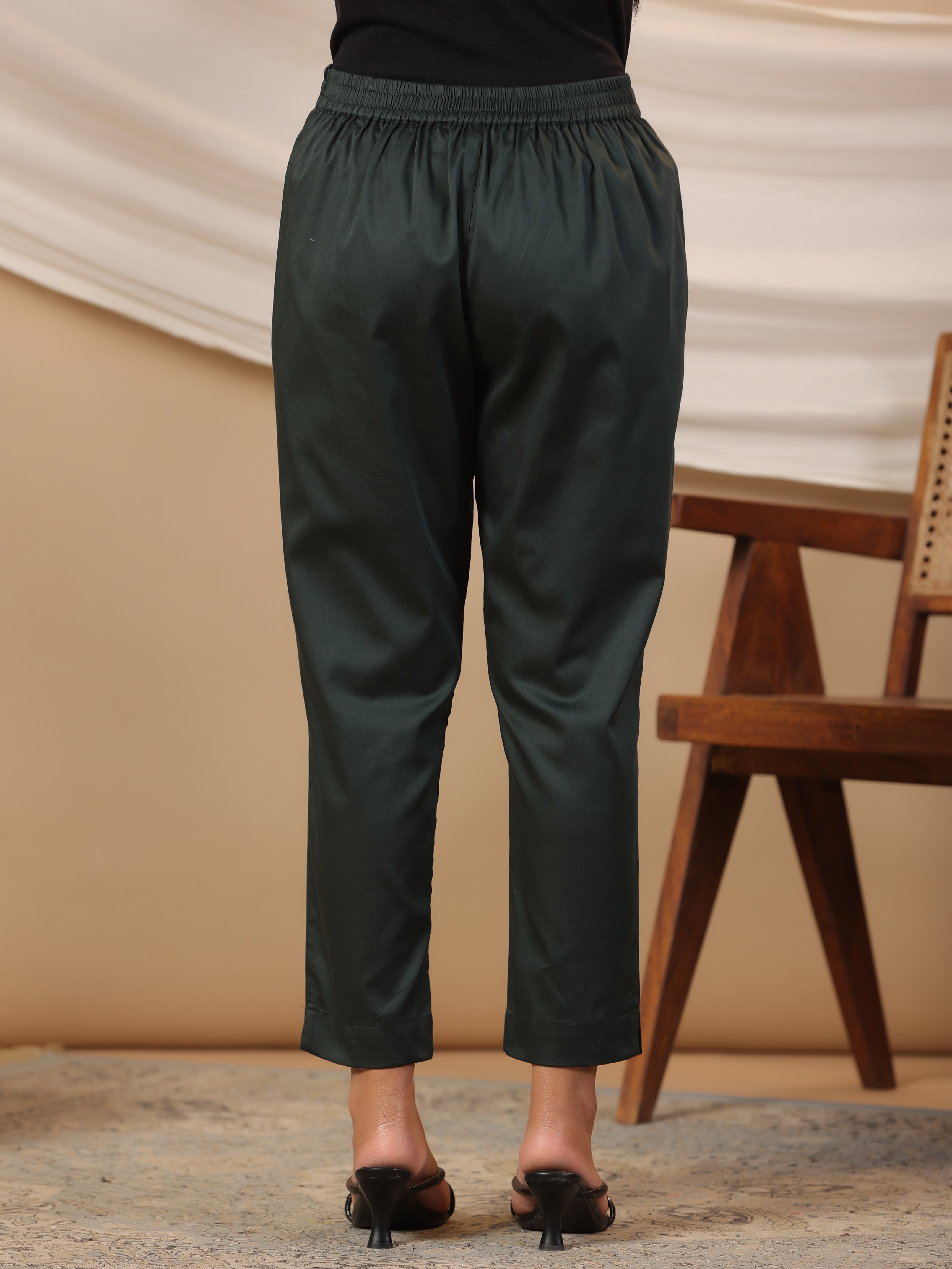 Juniper Jade Green Solid Lycra Women Drawstring Pants With Single Side Pocket | Grocsy