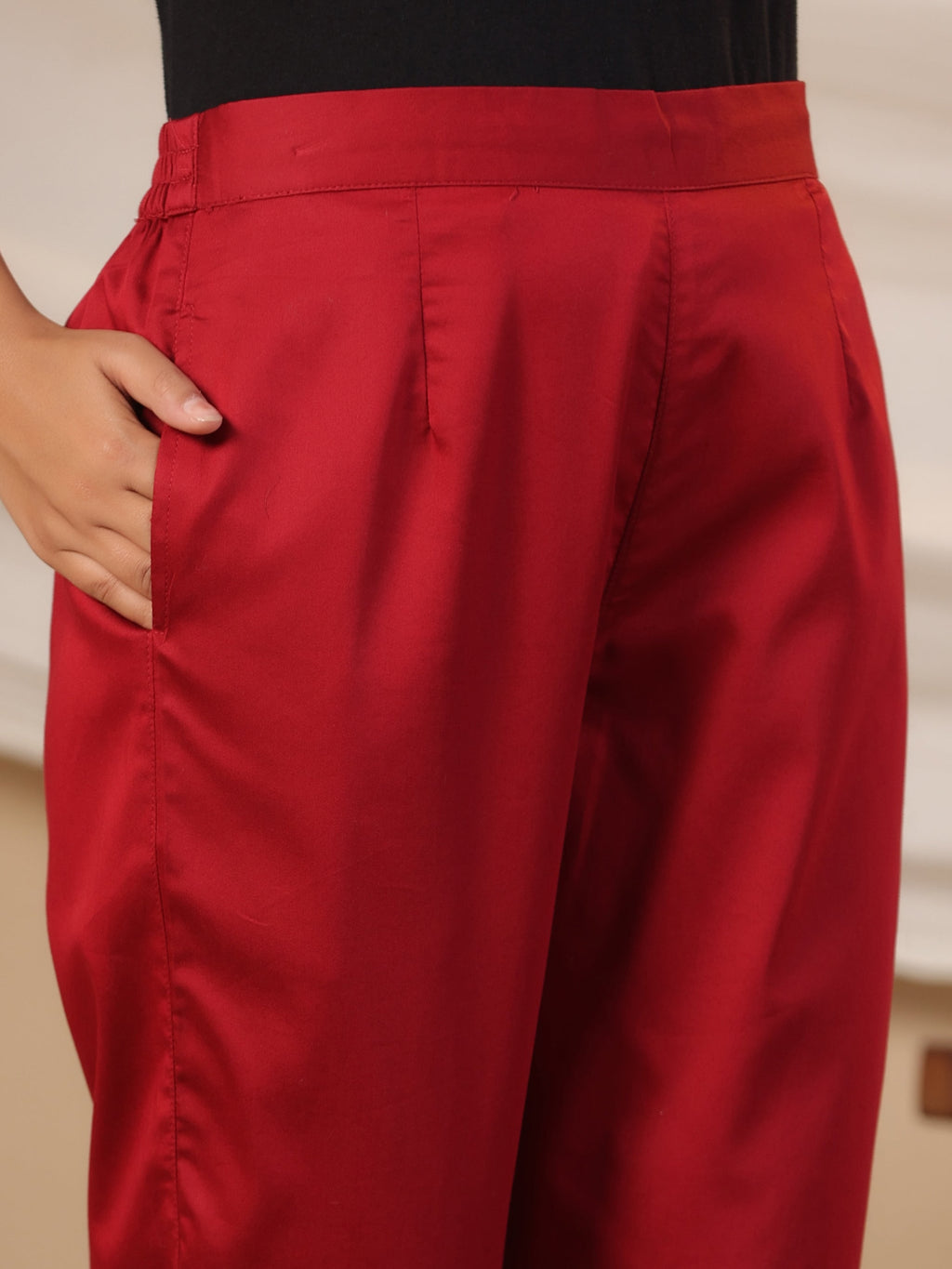 Juniper Maroon Solid Lycra Women Drawstring Pants With Single Side Pocket | Grocsy