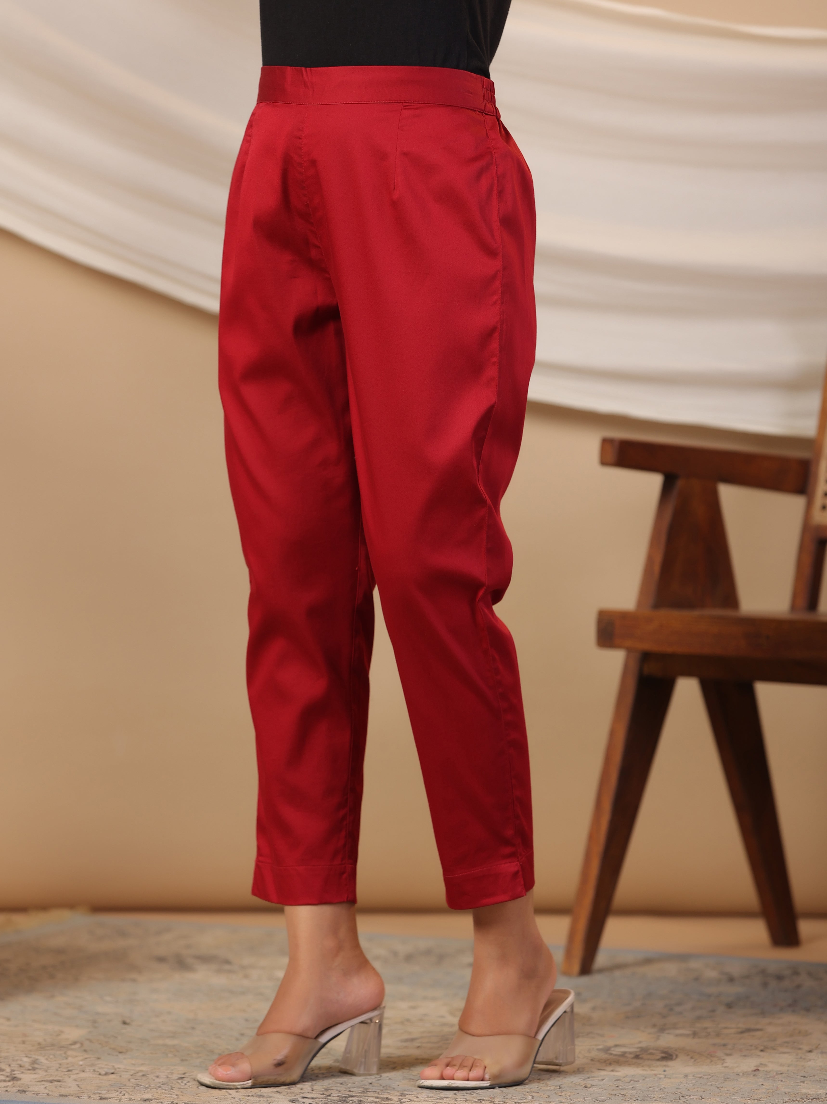 Juniper Maroon Solid Lycra Women Drawstring Pants With Single Side Pocket | Grocsy