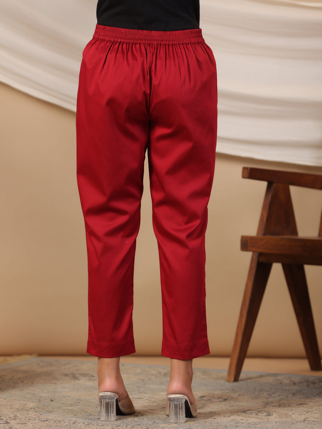 Juniper Maroon Solid Lycra Women Drawstring Pants With Single Side Pocket | Grocsy