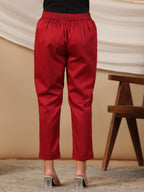 Juniper Maroon Solid Lycra Women Drawstring Pants With Single Side Pocket | Grocsy