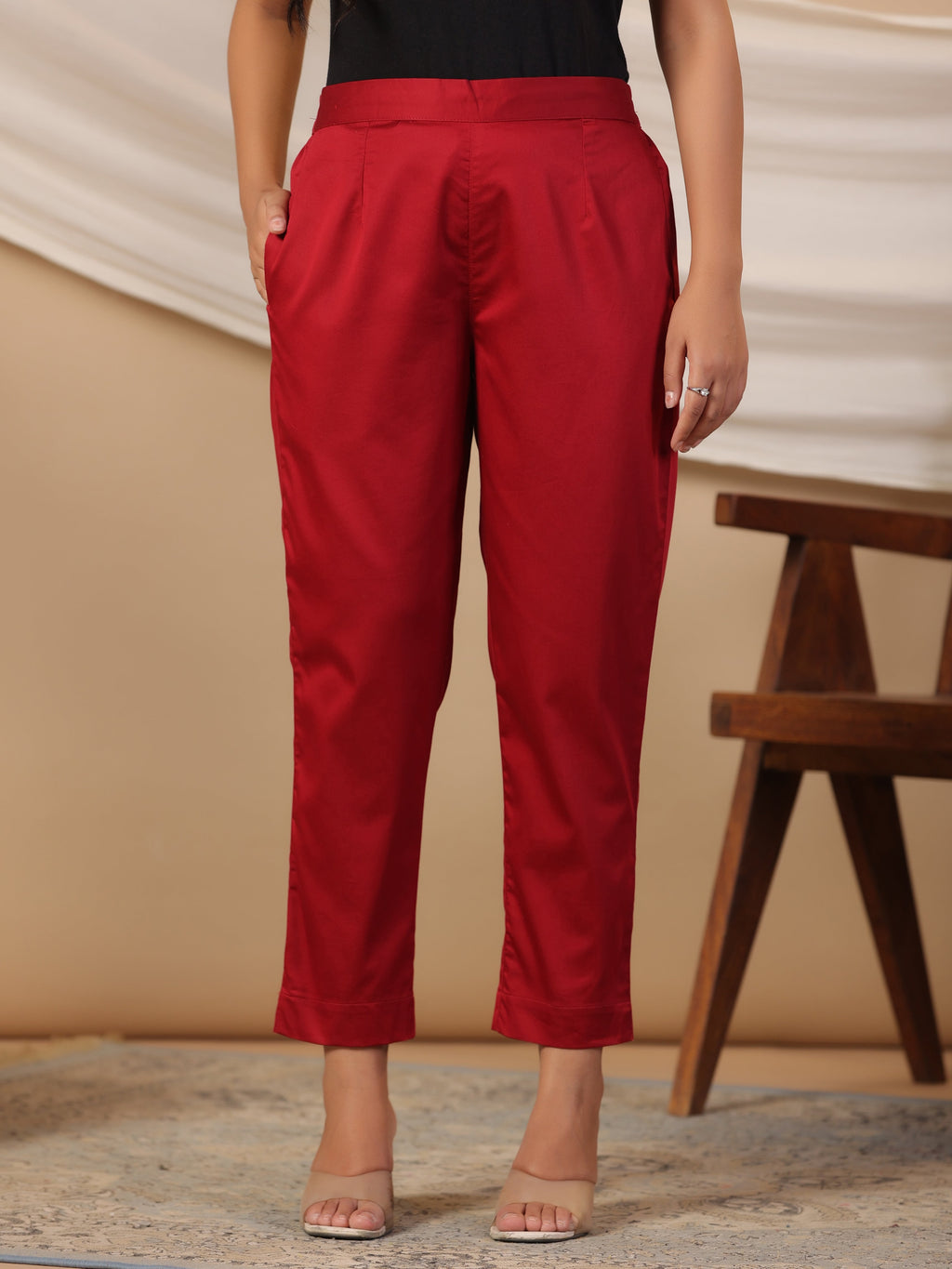Juniper Maroon Solid Lycra Women Drawstring Pants With Single Side Pocket | Grocsy