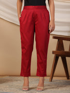 Juniper Maroon Solid Lycra Women Drawstring Pants With Single Side Pocket | Grocsy