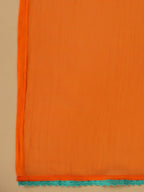 Juniper The Ornamental Bloom Orange Floral Print Kalidar Rayon Slub Kurta Pant & Dupatta Set With 3D Beads | Grocsy