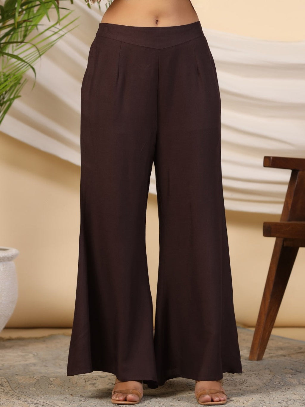 Juniper Brown Stripe Print Cotton Lacy Kaftan & Pants Co-Ord Set & Inner With Contrast Kantha And Bead Work | Grocsy