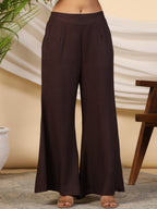 Juniper Brown Stripe Print Cotton Lacy Kaftan & Pants Co-Ord Set & Inner With Contrast Kantha And Bead Work | Grocsy