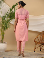 Juniper Women's Peach Geometric Printed Rayon Kurta Pants & Jacket With Sequins Work | Grocsy