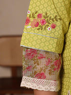 Juniper Women's The Madhubala Lime Green Floral Printed Plus Size Kurta Set | Grocsy