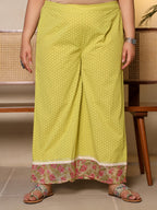 Juniper Women's The Madhubala Lime Green Floral Printed Plus Size Kurta Set | Grocsy