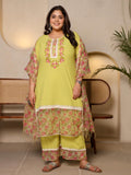 Juniper Women's The Madhubala Lime Green Floral Printed Plus Size Kurta Set | Grocsy