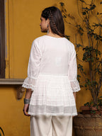 Juniper White Solid Peplum Lacy Keyhole Neckline Tunic With Lining | Grocsy